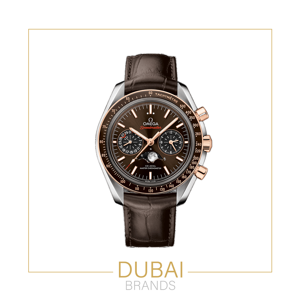 Omega Speedmaster Chronograph Large Blue Dial Tachymeter Two Tone Brown Leather Strap