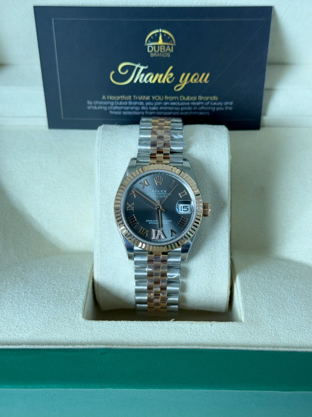SC Rolex Datejust 31 Grey Dial Roman Fluted Bezel Jubilee Two Tone
