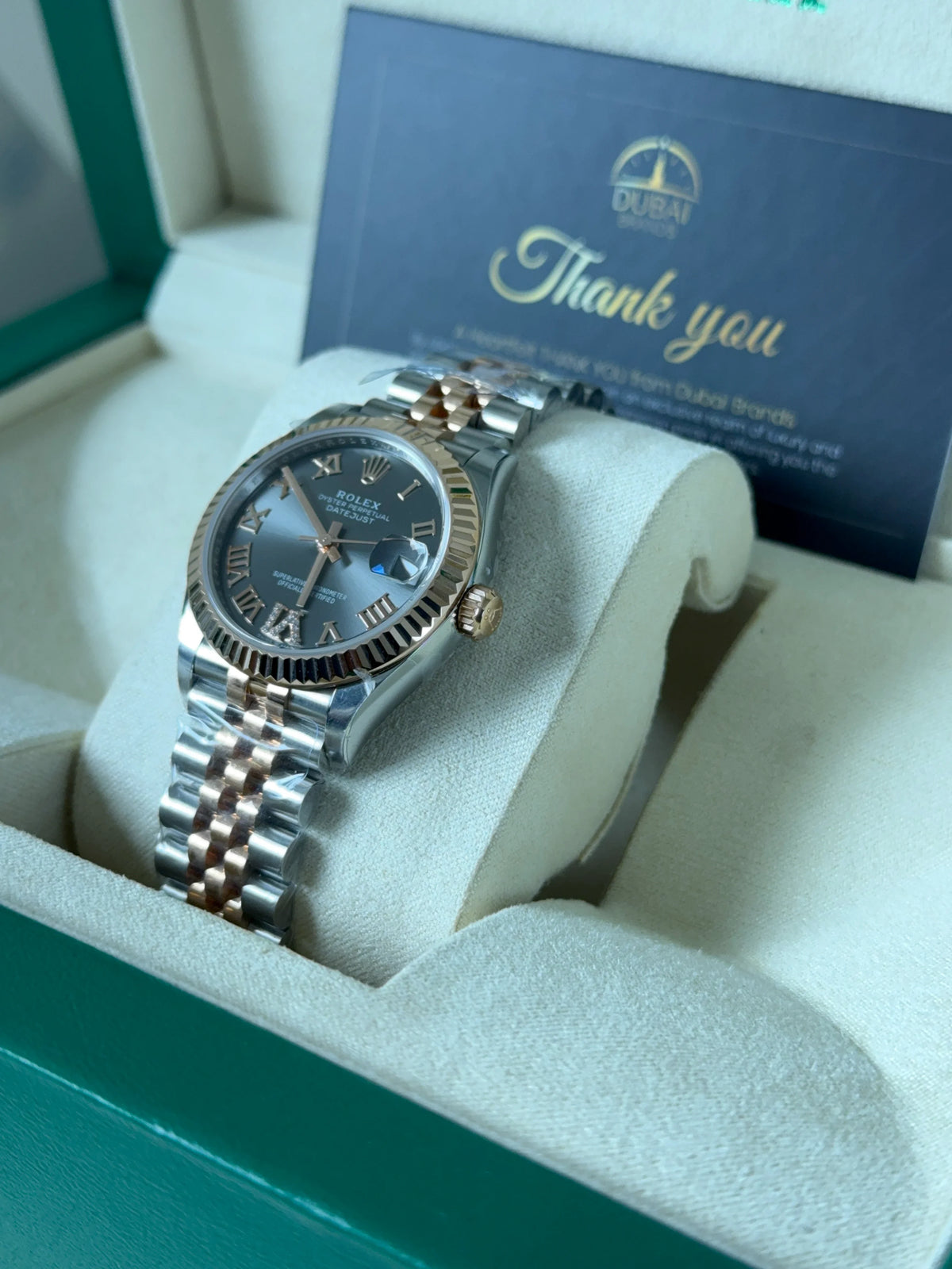 SC Rolex Datejust 31 Grey Dial Roman Fluted Bezel Jubilee Two Tone