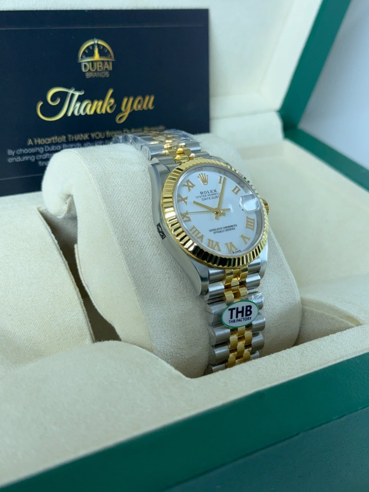 SC Rolex Datejust 31 White Dial Roman Fluted Bezel Jubilee Two Tone