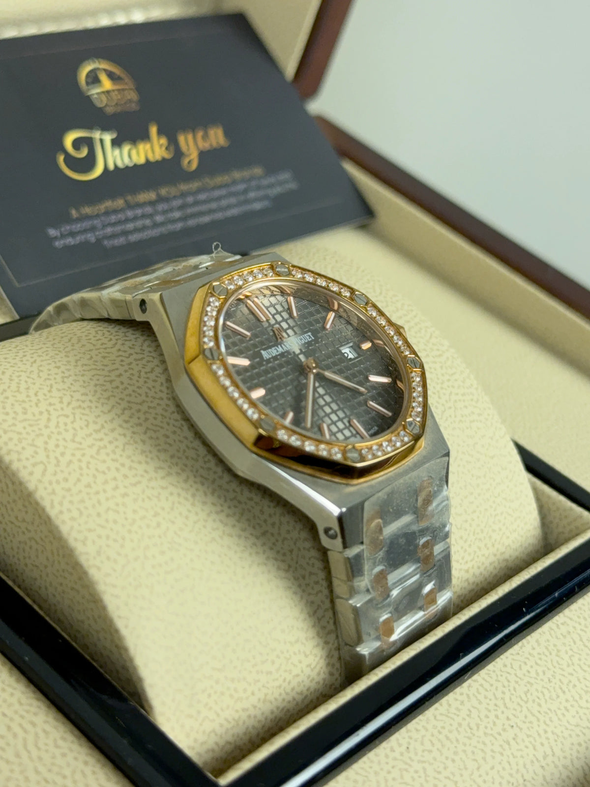 Audemars Piguet Royal Oak Medium Grey Dial Diamond Bezel Two Tone Integrated Bracelet