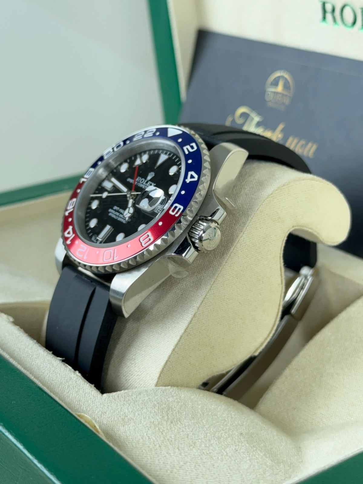 Rolex GMT-Master II 40mm Black Dial Red Blue Bezel Stainless Steel Rubber Strap