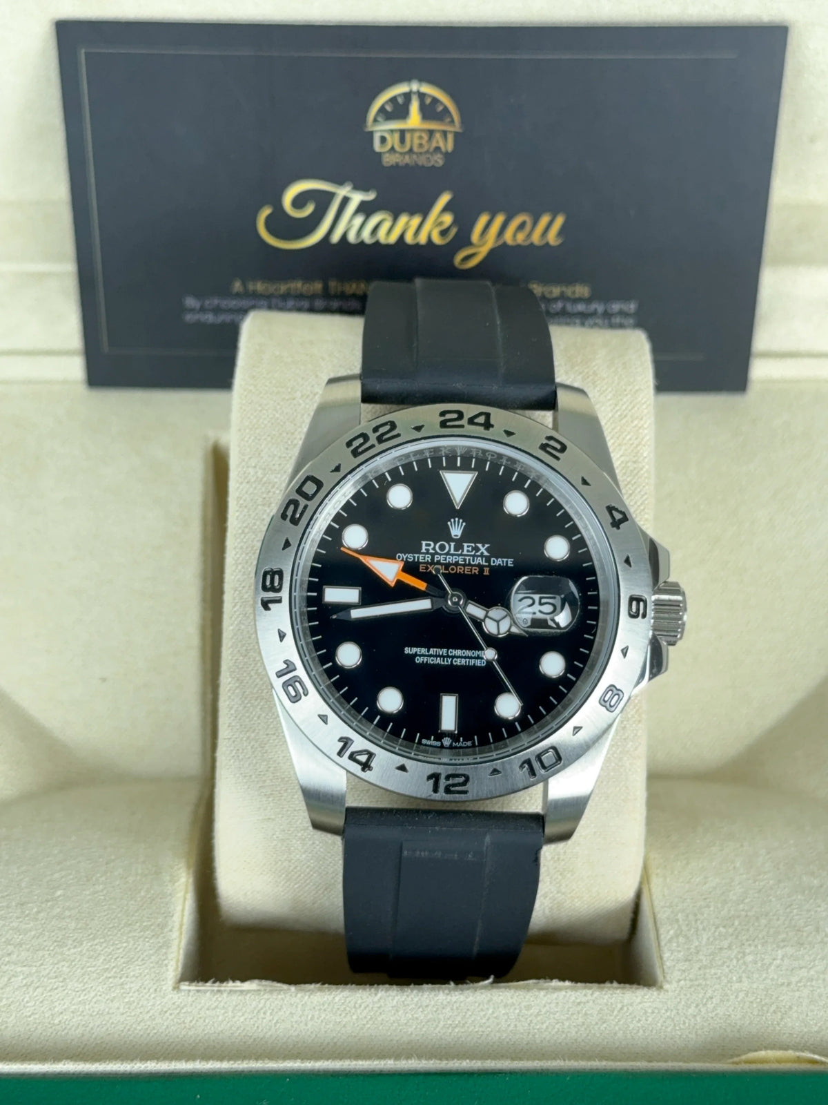 Rolex Explorer II 42mm Black Dial Stainless Steel Bezel Rubber Strap