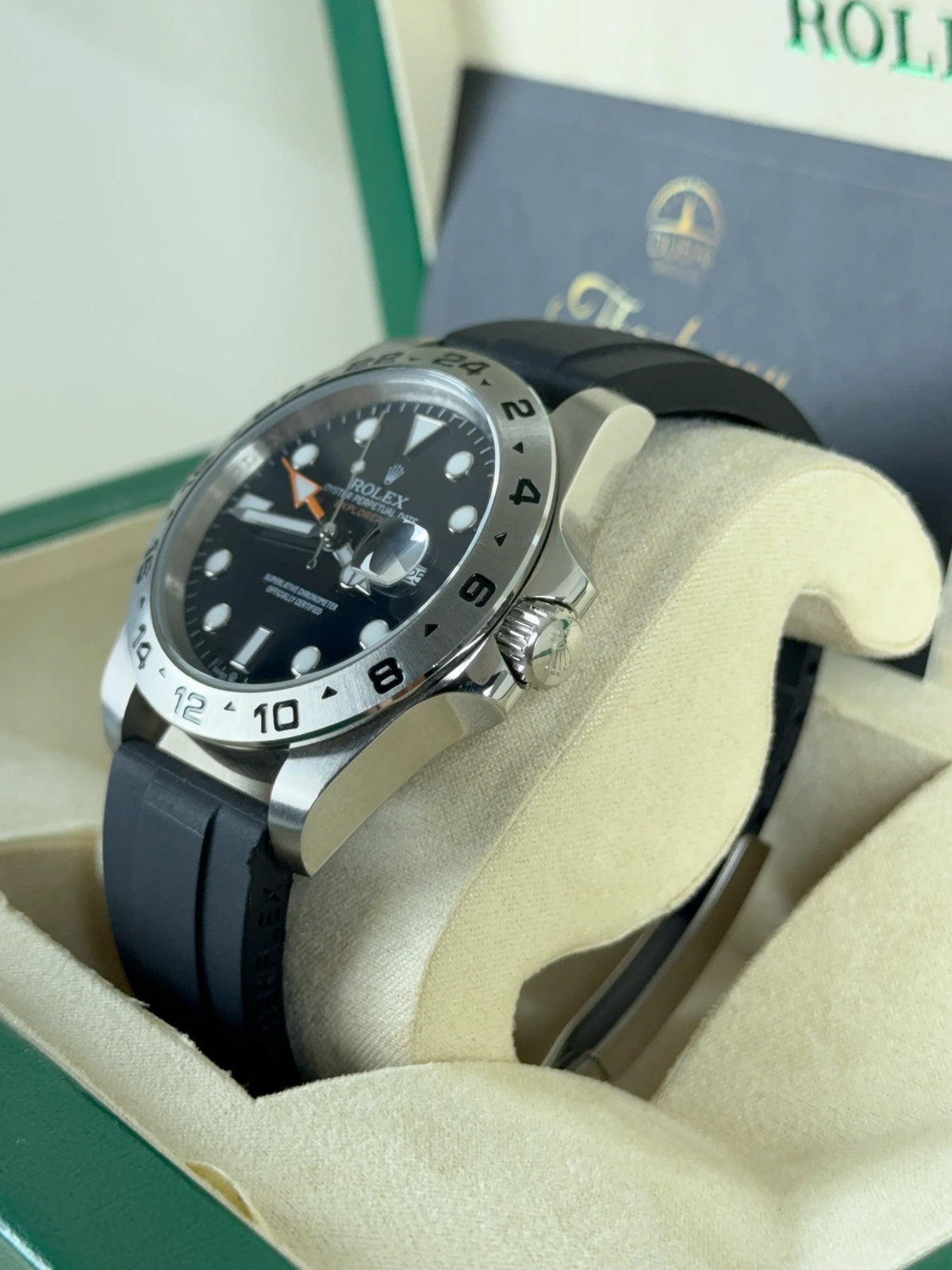 Rolex Explorer II 42mm Black Dial Stainless Steel Bezel Rubber Strap