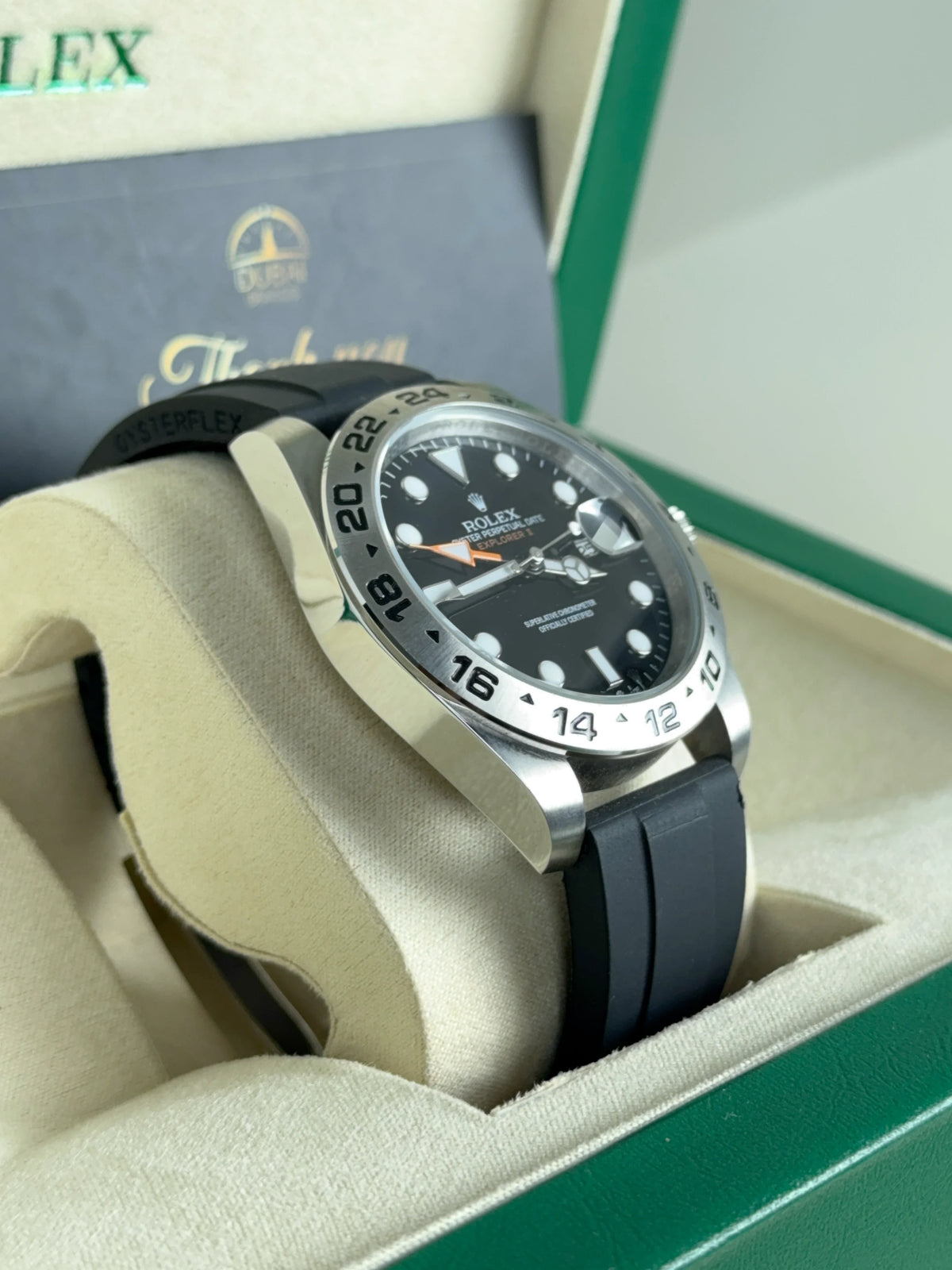 Rolex Explorer II 42mm Black Dial Stainless Steel Bezel Rubber Strap