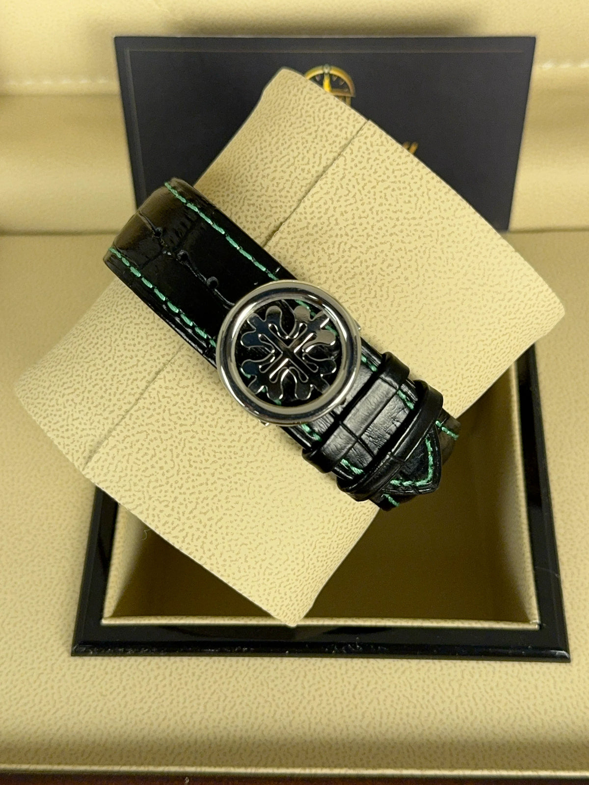 Patek Philippe Perpetual Calendar Chronograph 40mm Green Dial Stainless Steel Black Leather Strap