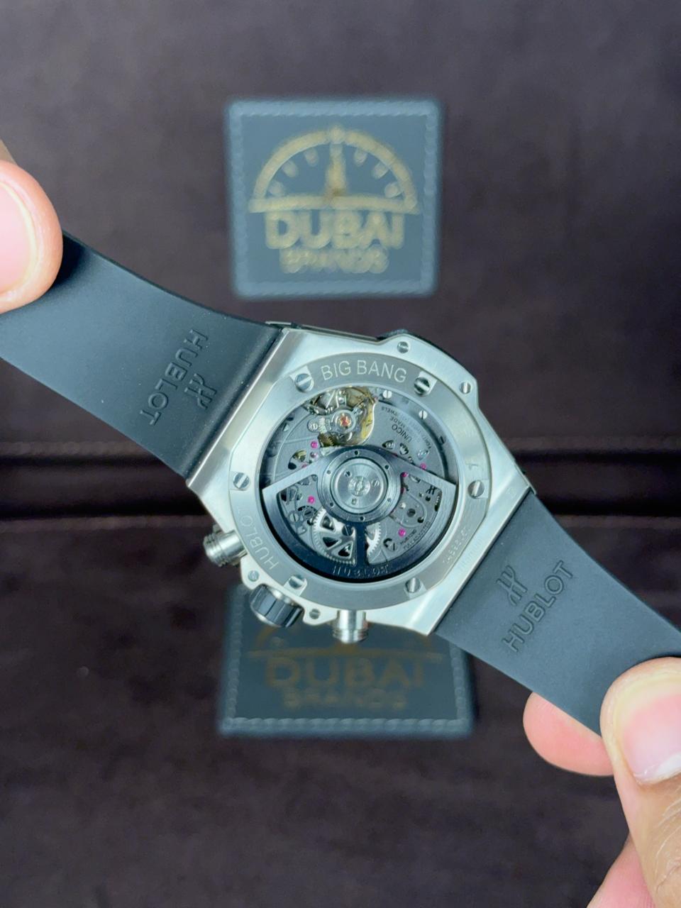 SC Hublot Big Bang Unico Black Magic 44 Skeleton Dial Black Rubber Strap