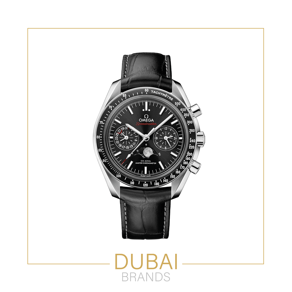 Omega Speedmaster Chronograph Large Blue Dial Tachymeter Stainless Steel Black Leather Strap