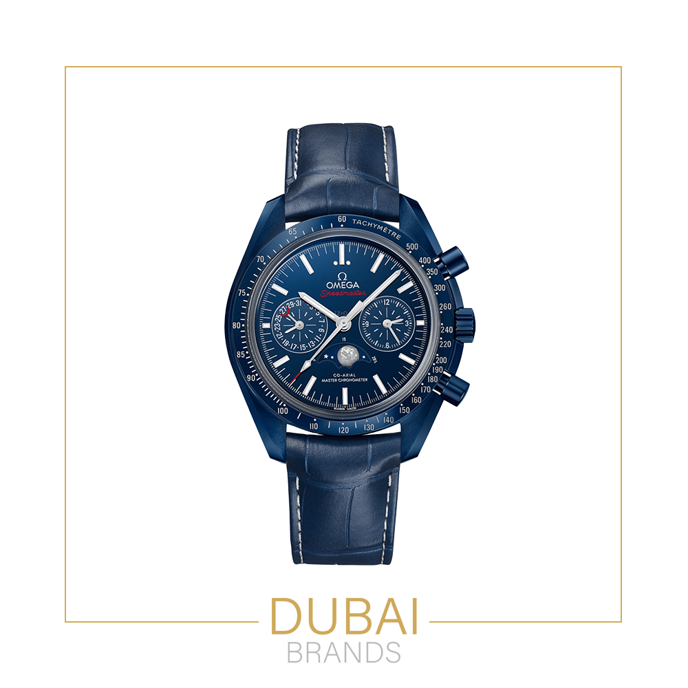 Omega Speedmaster Chronograph Large Blue Dial Tachymeter Blue Leather Strap