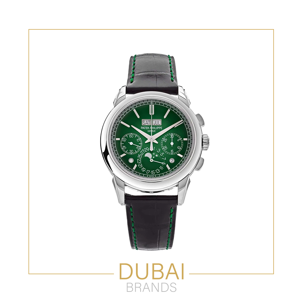 Patek Philippe Perpetual Calendar Chronograph 40mm Green Dial Stainless Steel Black Leather Strap