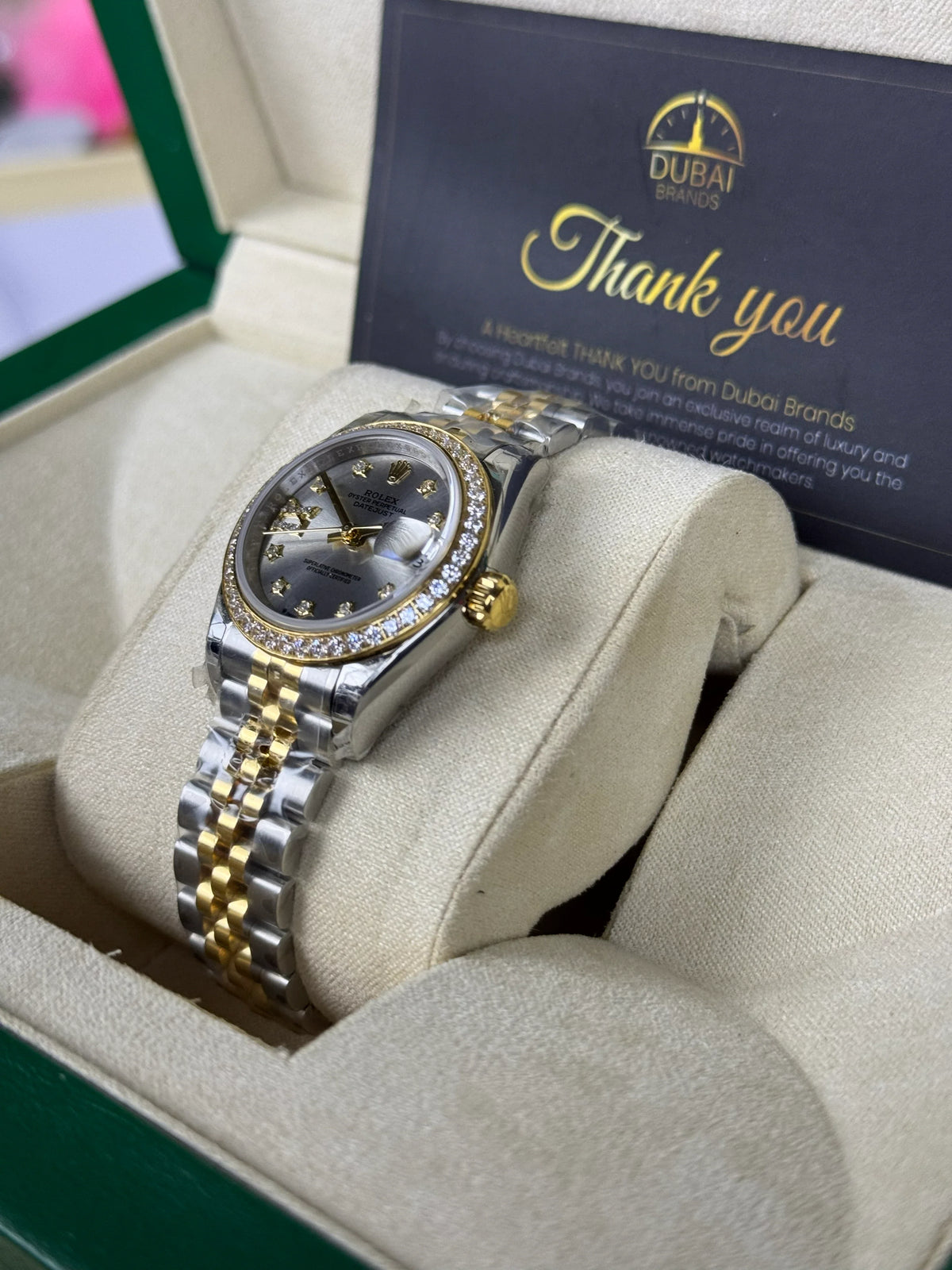 SC Rolex Datejust 31 Grey Dial Diamond Bezel Jubilee Two Tone Diamond Markers
