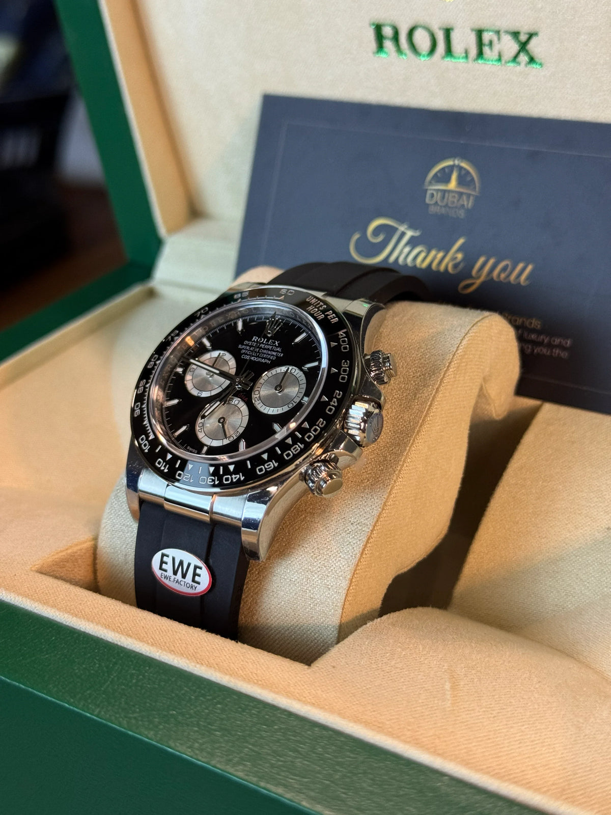 SC Rolex Daytona 40 Black Dial Stainless Steel Rubber Strap