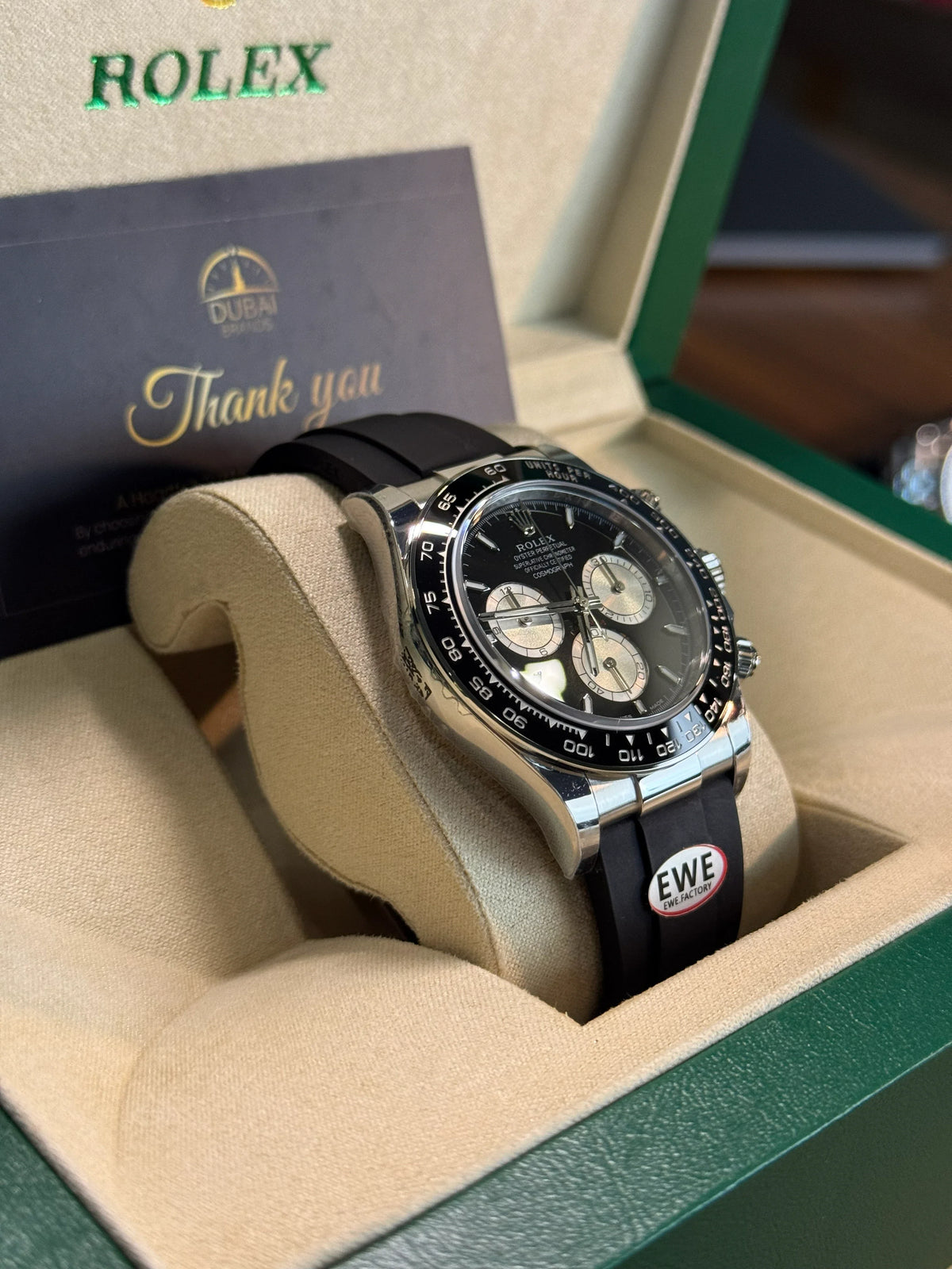 SC Rolex Daytona 40 Black Dial Stainless Steel Rubber Strap