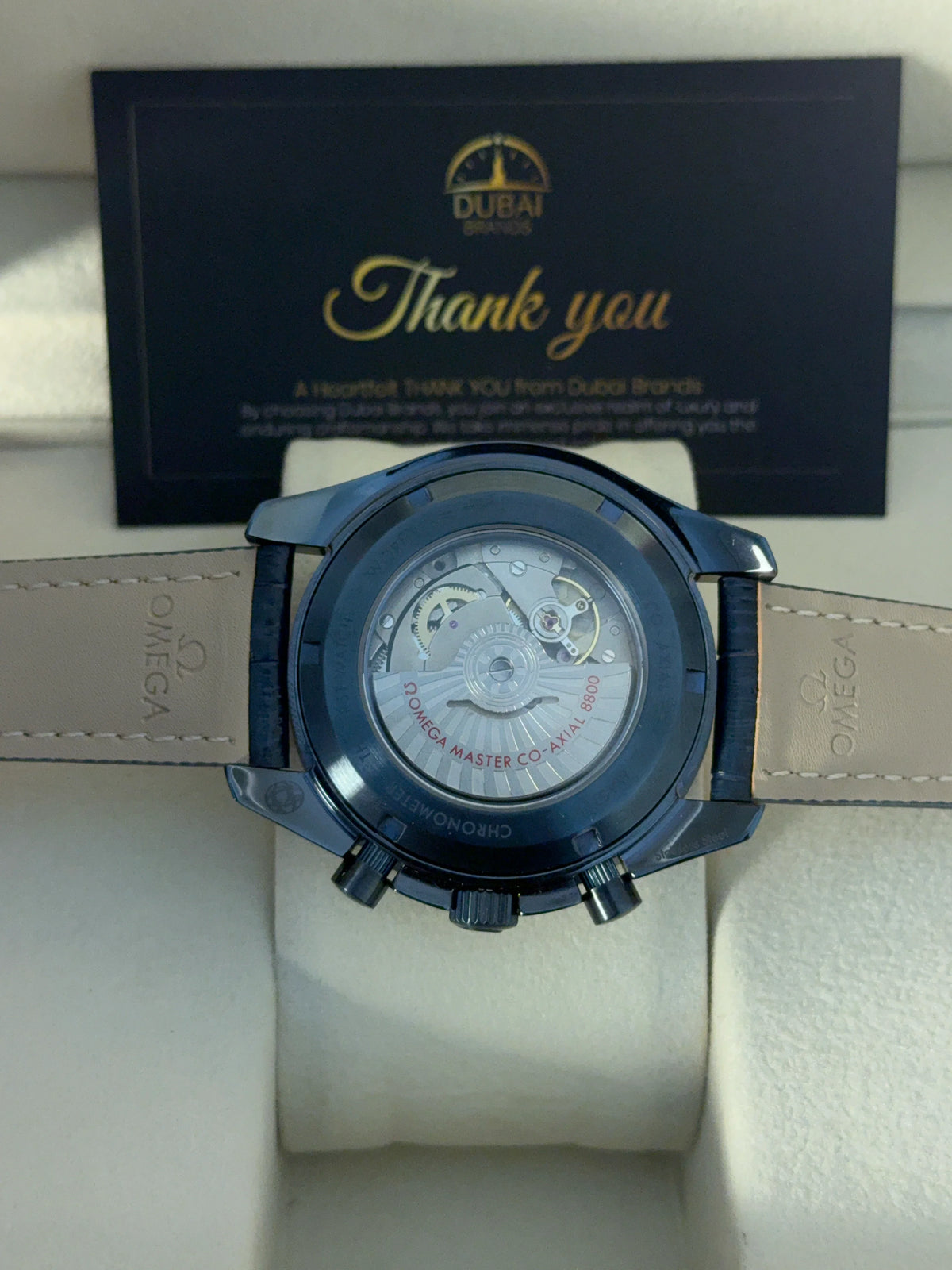 Omega Speedmaster Chronograph Large Blue Dial Tachymeter Blue Leather Strap