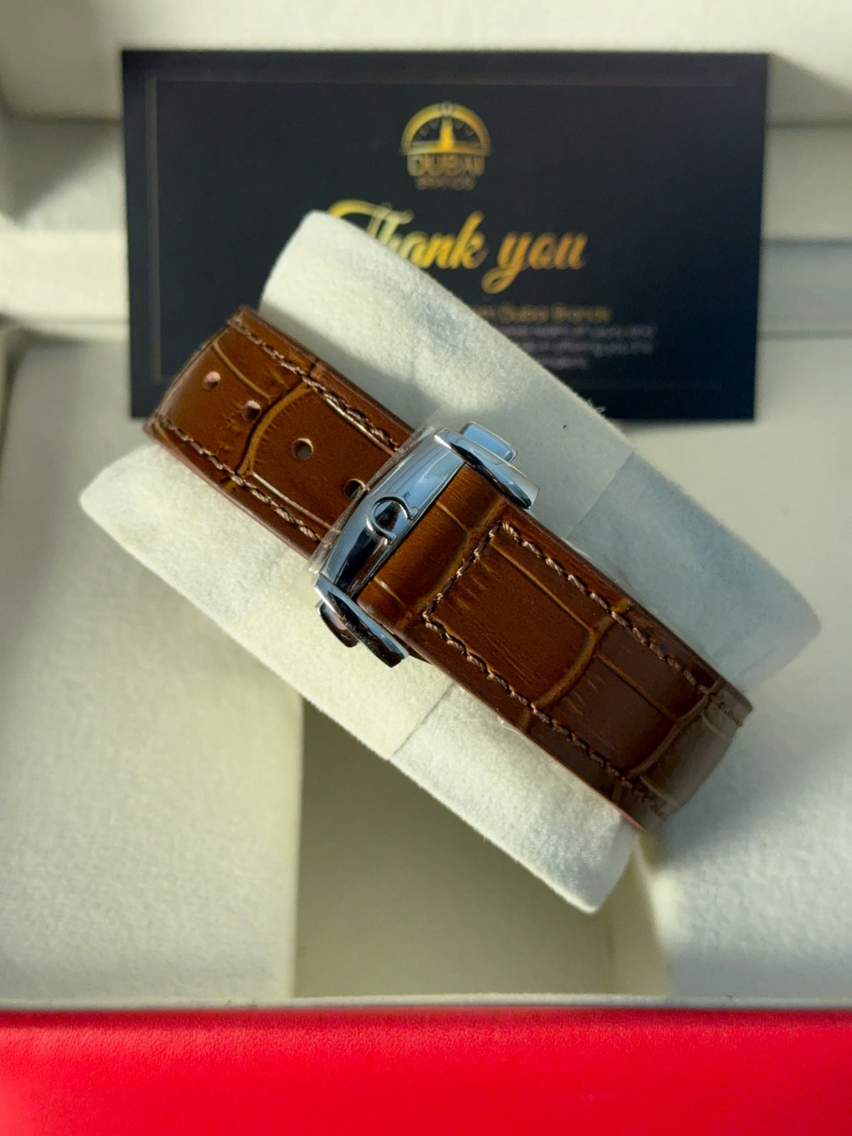 Omega Speedmaster Chronograph Large Blue Dial Tachymeter Two Tone Brown Leather Strap