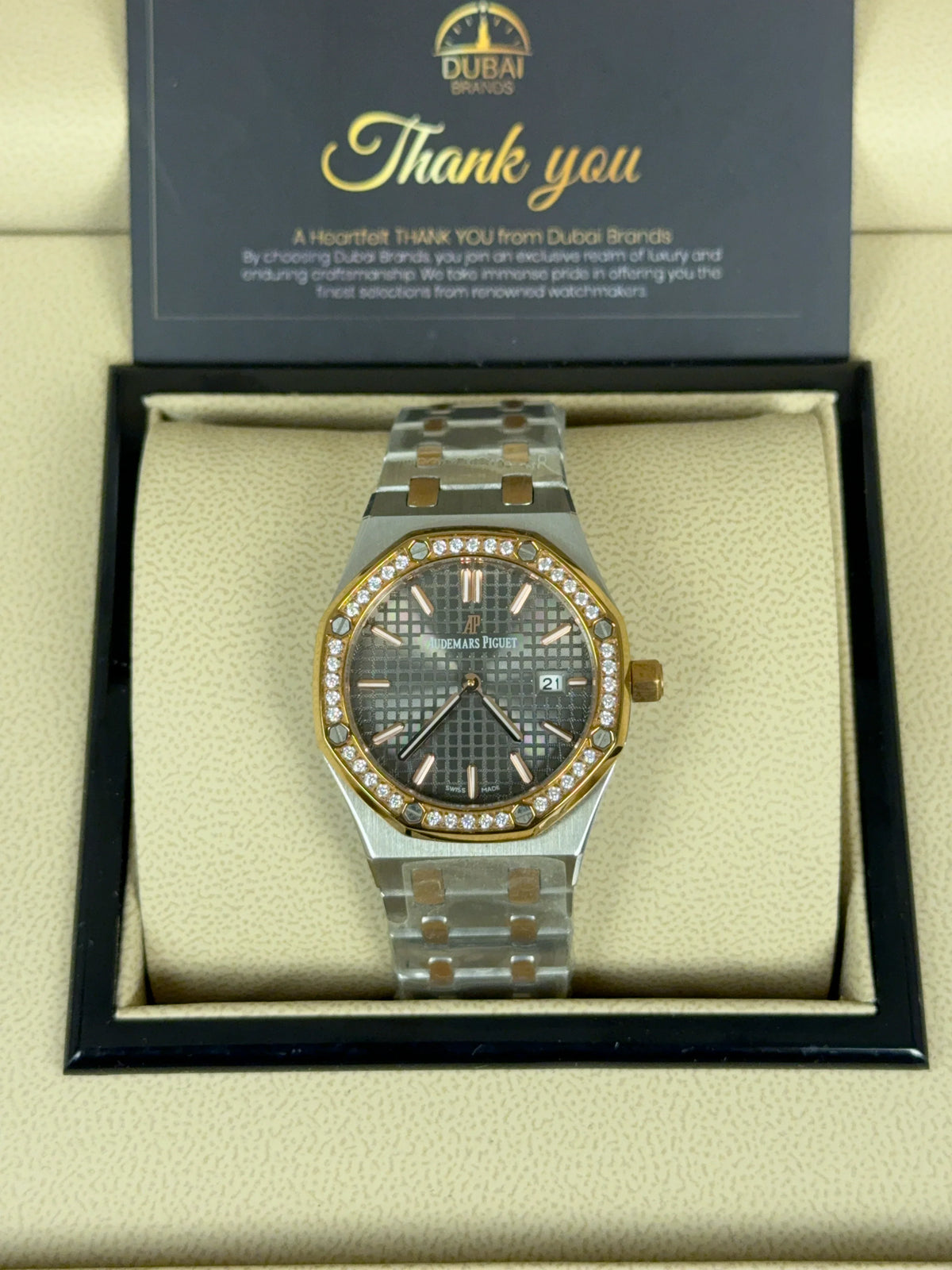 Audemars Piguet Royal Oak Medium Grey Dial Diamond Bezel Two Tone Integrated Bracelet