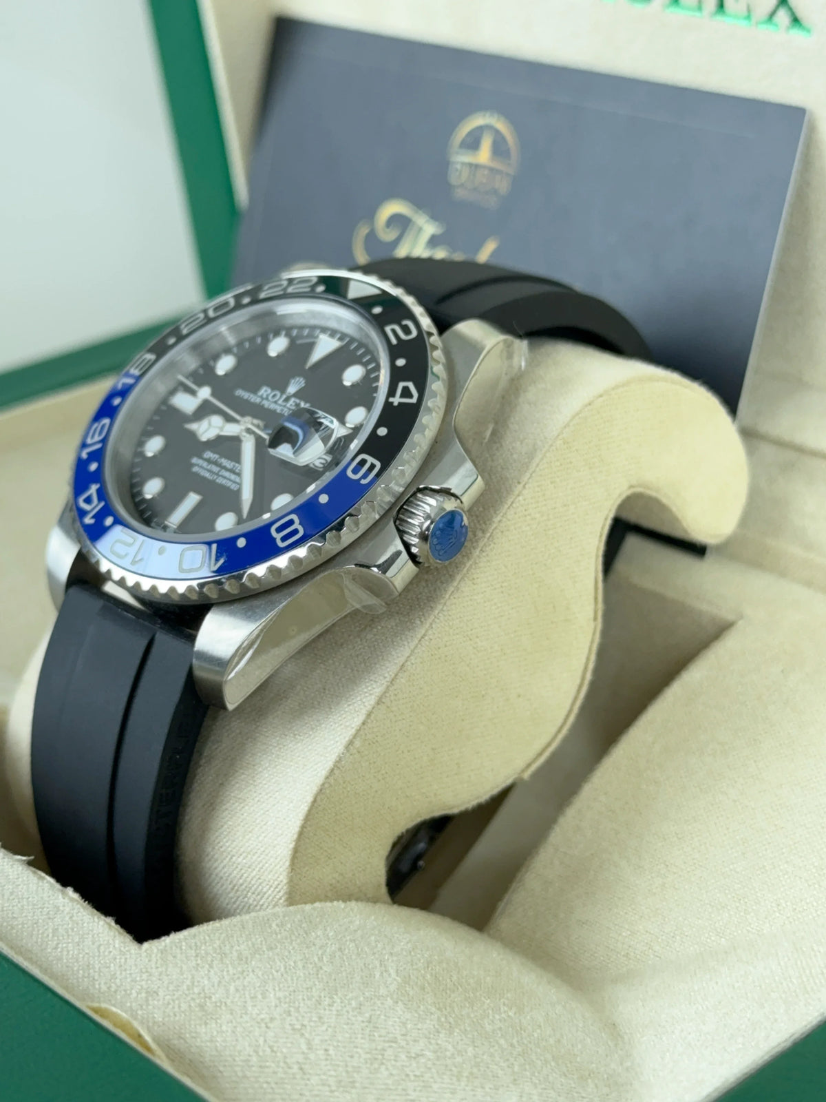 Rolex GMT-Master II 40mm Black Dial Blue Black Bezel Stainless Steel Rubber Strap