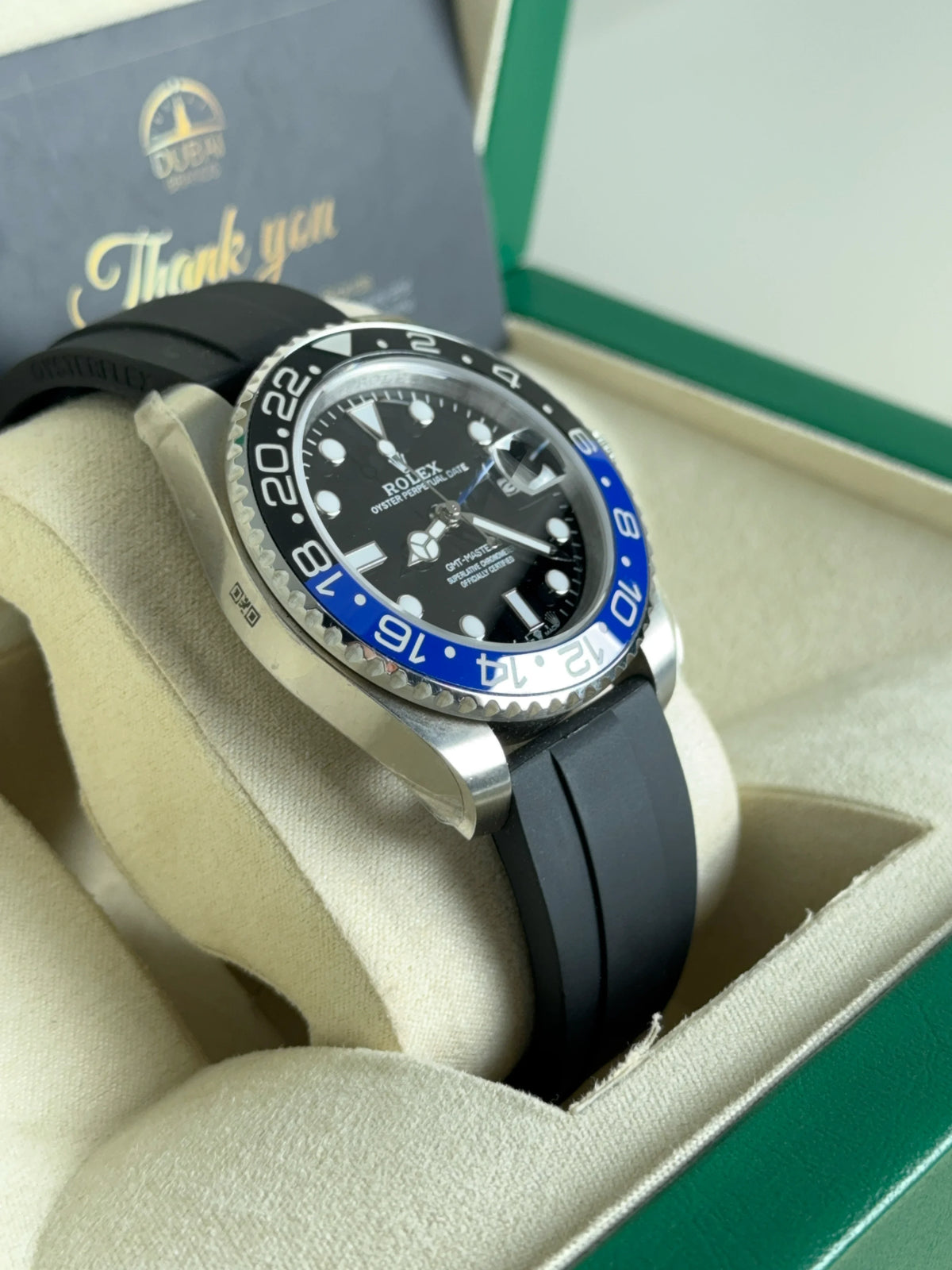 Rolex GMT-Master II 40mm Black Dial Blue Black Bezel Stainless Steel Rubber Strap