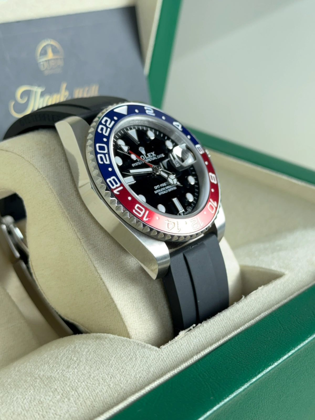 Rolex GMT-Master II 40mm Black Dial Red Blue Bezel Stainless Steel Rubber Strap