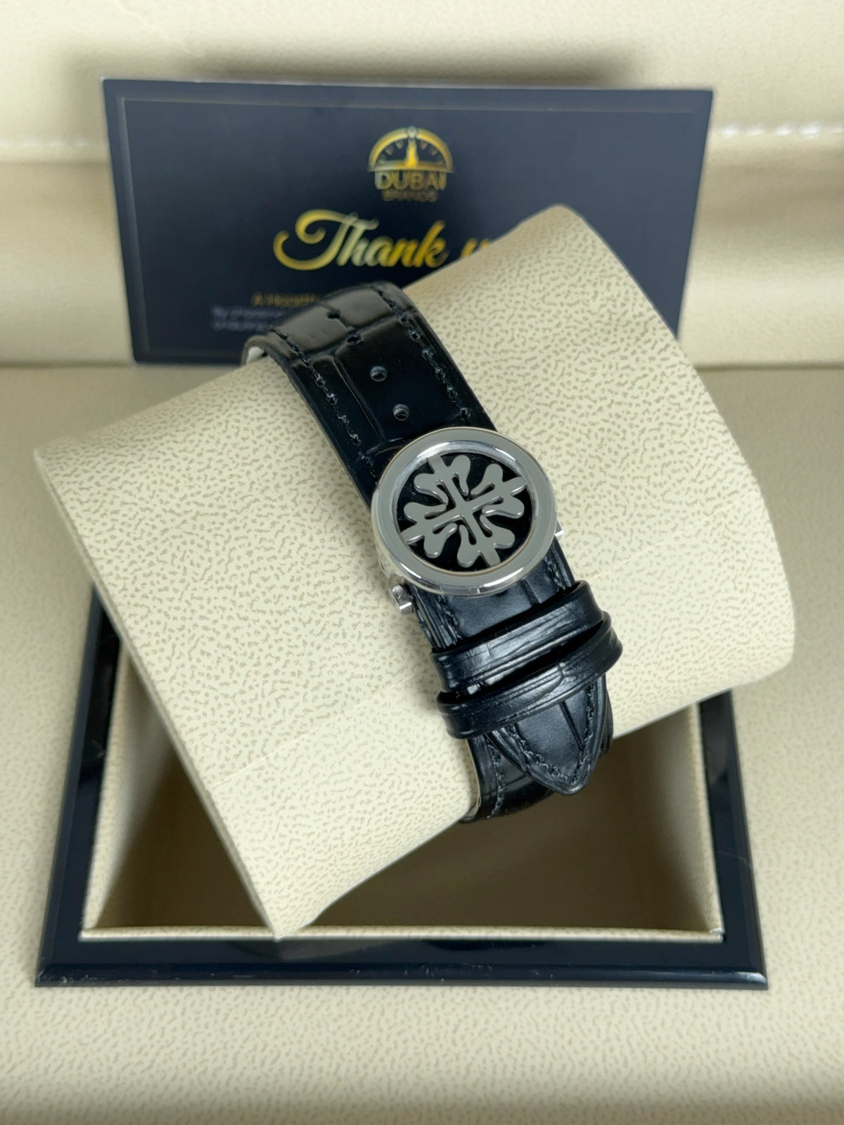 Patek Philippe Double Balance Open Heart 42mm White Dial Stainless Steel Case Black Leather Strap
