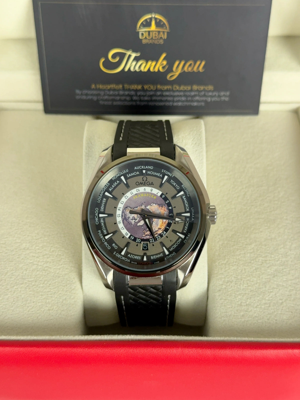 Omega Seamaster Worldtimer 43mm Black Dial Stainless Steel Case Black Rubber Strap