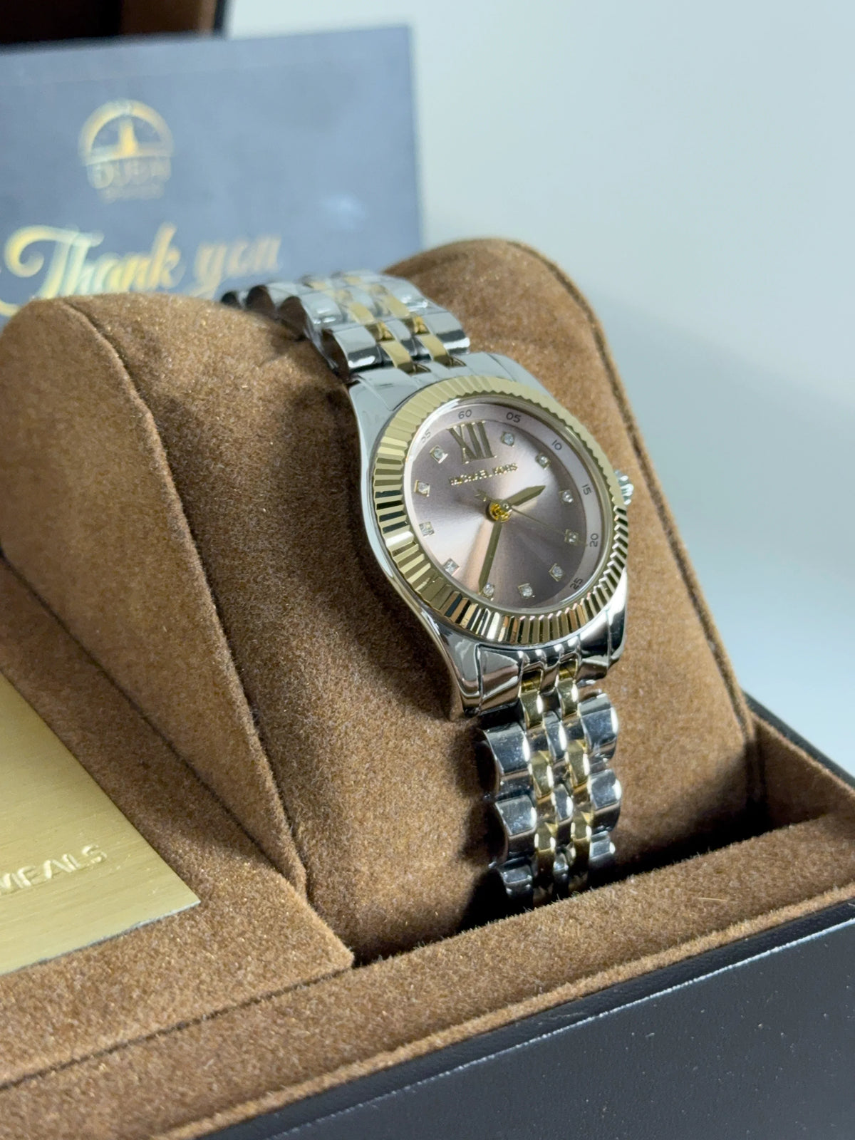 Michael Kors MK4740 Two Tone Crystal Dial Fluted Bezel Bracelet Watch