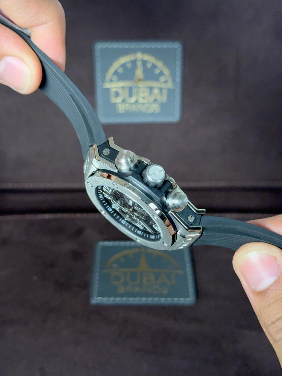 SC Hublot Big Bang Unico Black Magic 44 Skeleton Dial Black Rubber Strap